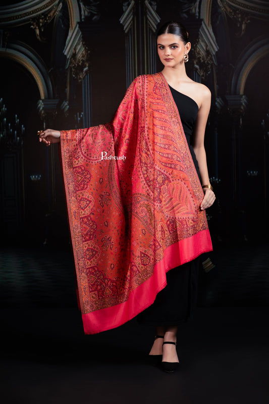 Pashtush India womens scarf and Stoles Pashtush Womens Faux Pashmina Shawl, Woven Jamawar Design, Neon Pink