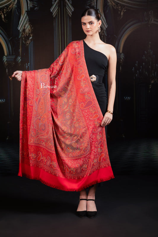 Pashtush India Womens Shawls Pashtush Womens Faux Pashmina Shawl, Woven Jamawar, Red
