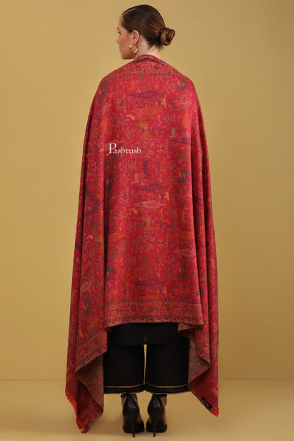 Pashtush India Womens Shawls Pashtush Womens Faux Pashmina Shawl, Woven Paradise, Crimson