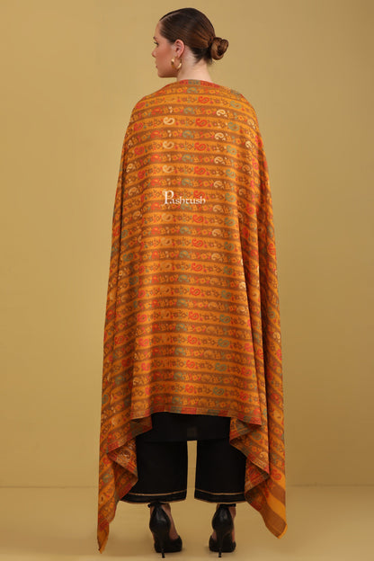 Pashtush India Womens Shawls Pashtush Womens Faux Pashmina Shawl, Woven Striped Weave With Metallic Threads, Mustard