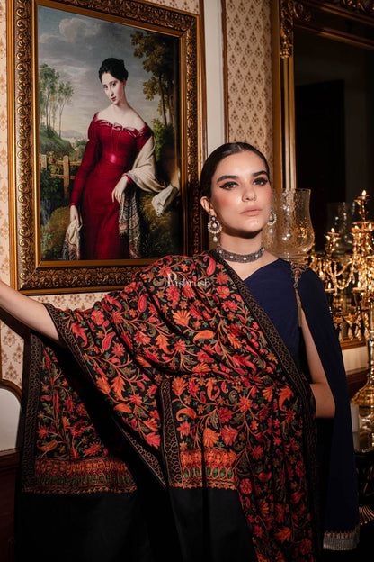 Pashtush India Womens Stoles and Scarves Scarf Pashtush womens Faux Pashmina stole, Aari embroidery design, Black