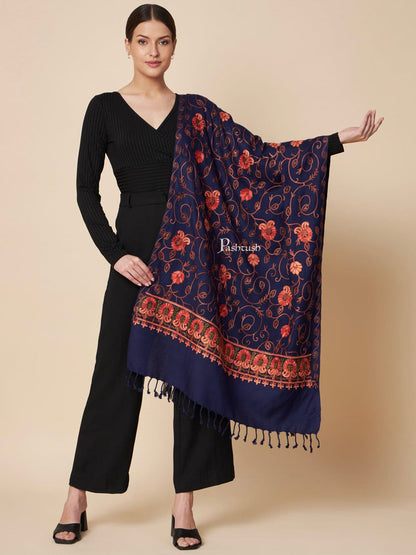 Pashtush India Womens Stoles and Scarves Scarf Pashtush Womens Faux Pashmina Stole, Aari Embroidery Design, Blue