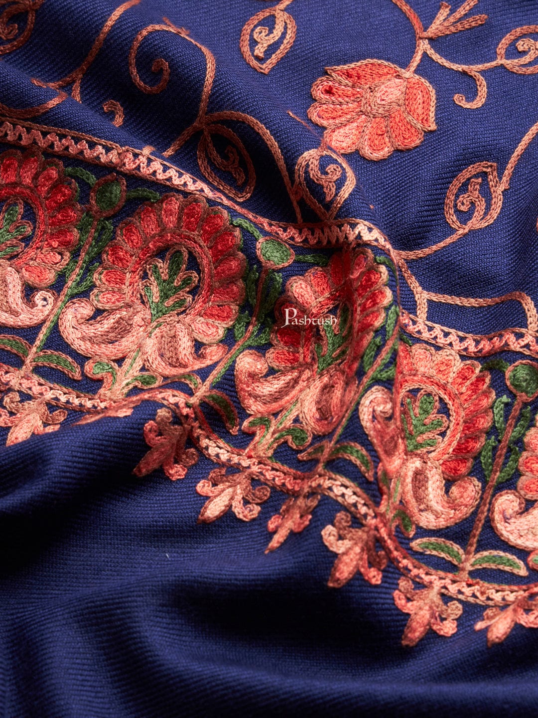 Pashtush India Womens Stoles and Scarves Scarf Pashtush Womens Faux Pashmina Stole, Aari Embroidery Design, Blue