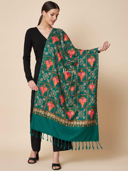 Pashtush India Womens Stoles and Scarves Scarf Pashtush Womens Faux Pashmina Stole, Aari Embroidery Design, Green