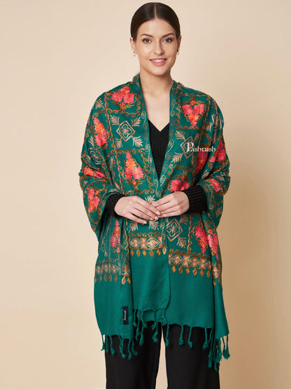 Pashtush India Womens Stoles and Scarves Scarf Pashtush Womens Faux Pashmina Stole, Aari Embroidery Design, Green