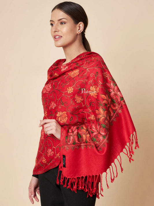 Pashtush India Womens Stoles and Scarves Scarf Pashtush Womens Faux Pashmina Stole, Aari Embroidery Design, Maroon
