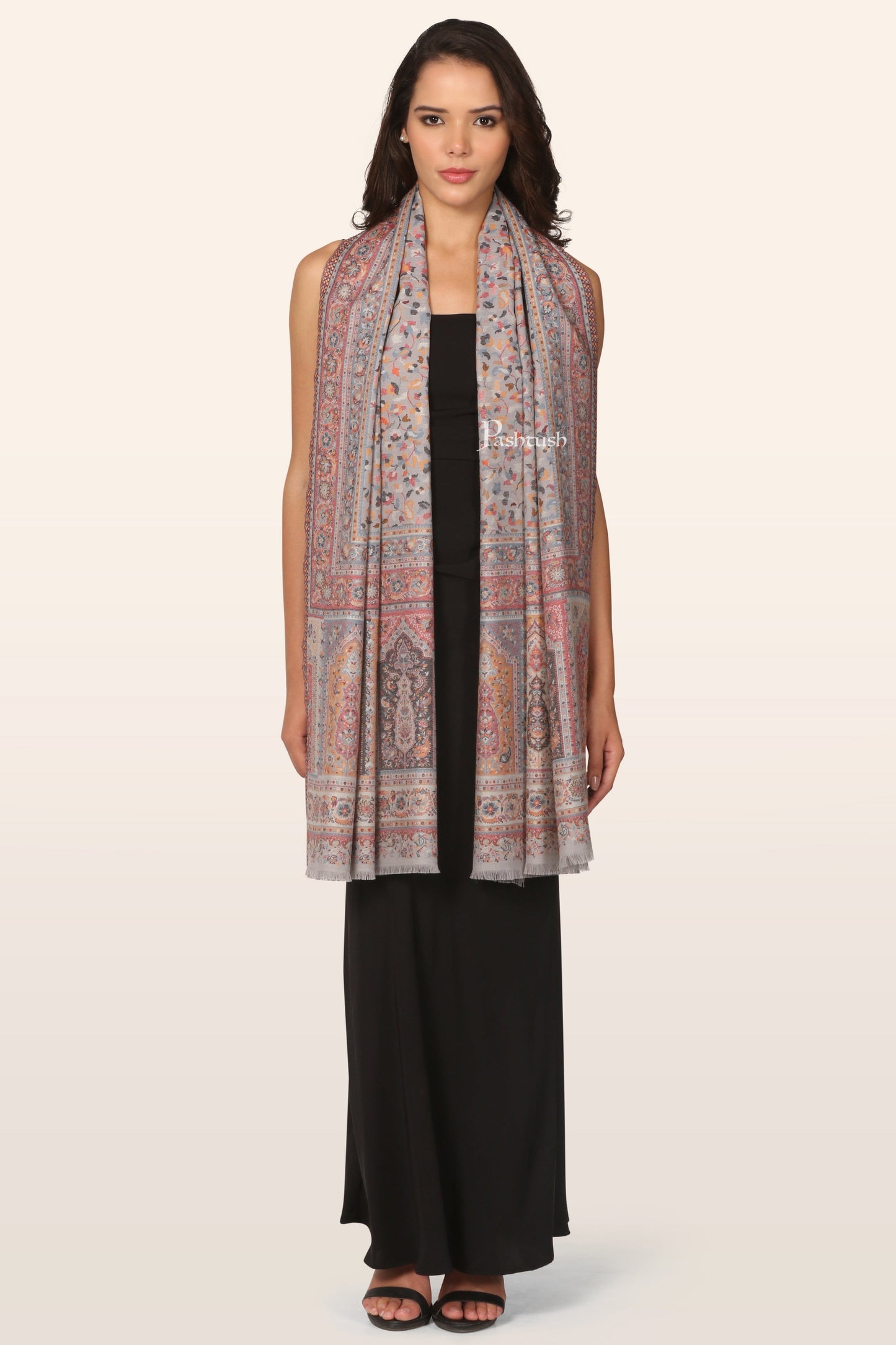 Pashtush India womens scarf and Stoles Pashtush Womens faux pashmina  Stole, Ethnic Weave Design, Slate