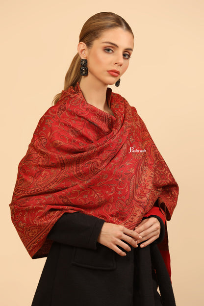 Pashtush India Womens Stoles and Scarves Scarf Pashtush Womens Faux Pashmina Stole, Jamawar Design, Maroon