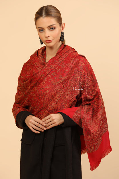 Pashtush India Womens Stoles and Scarves Scarf Pashtush Womens Faux Pashmina Stole, Jamawar Design, Maroon
