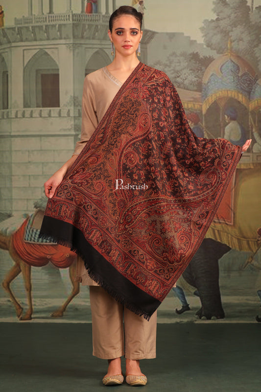 Pashtush India Womens Stoles and Scarves Scarf Pashtush Womens Faux Pashmina Stole, Paisley Design, Black