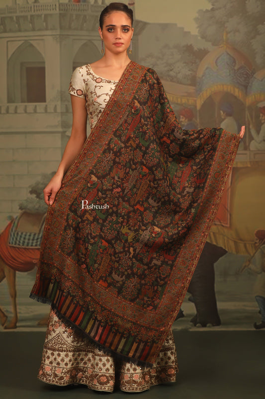 Pashtush India Womens Stoles and Scarves Scarf Pashtush Womens Faux Pashmina Stole, Paradise Design, Black