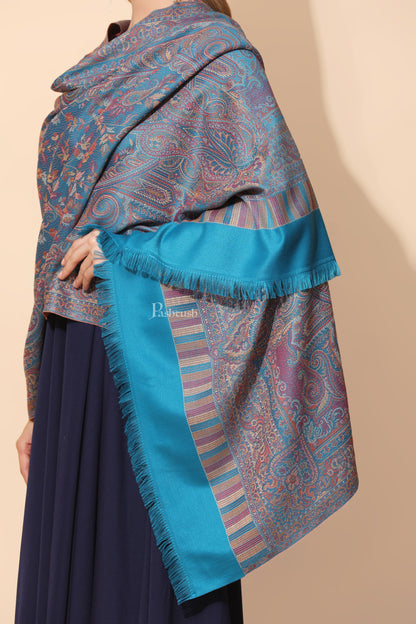 Pashtush India Womens Stoles Pashtush Womens Faux Pashmina Stole, Pasiley Design, Arabic Sea Blue