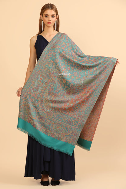 Pashtush India Womens Stoles Pashtush Womens Faux Pashmina Stole, Pasiley Design, Arabic Sea Green