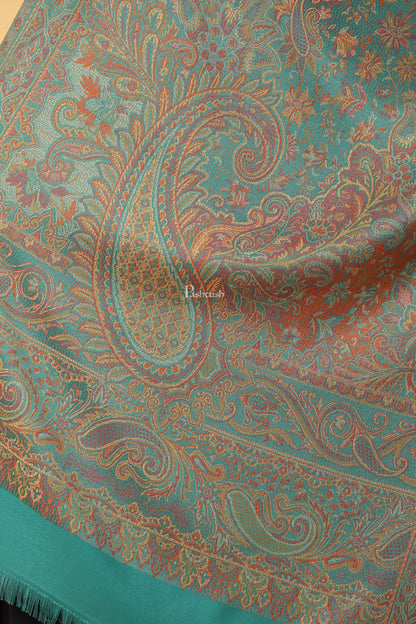 Pashtush India Womens Stoles Pashtush Womens Faux Pashmina Stole, Pasiley Design, Arabic Sea Green