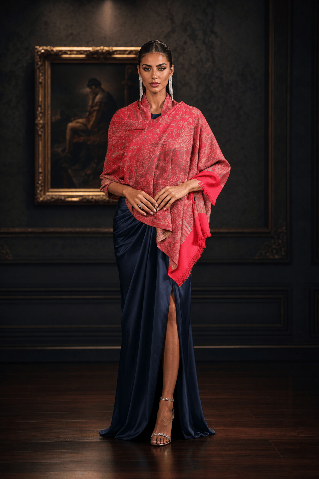 Pashtush India Womens Stoles Pashtush Womens Faux Pashmina Stole, Pasiley Design, Dark Pink