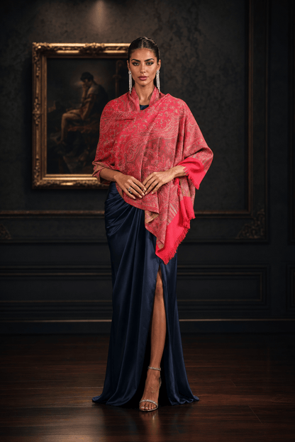 Pashtush India Womens Stoles Pashtush Womens Faux Pashmina Stole, Pasiley Design, Dark Pink