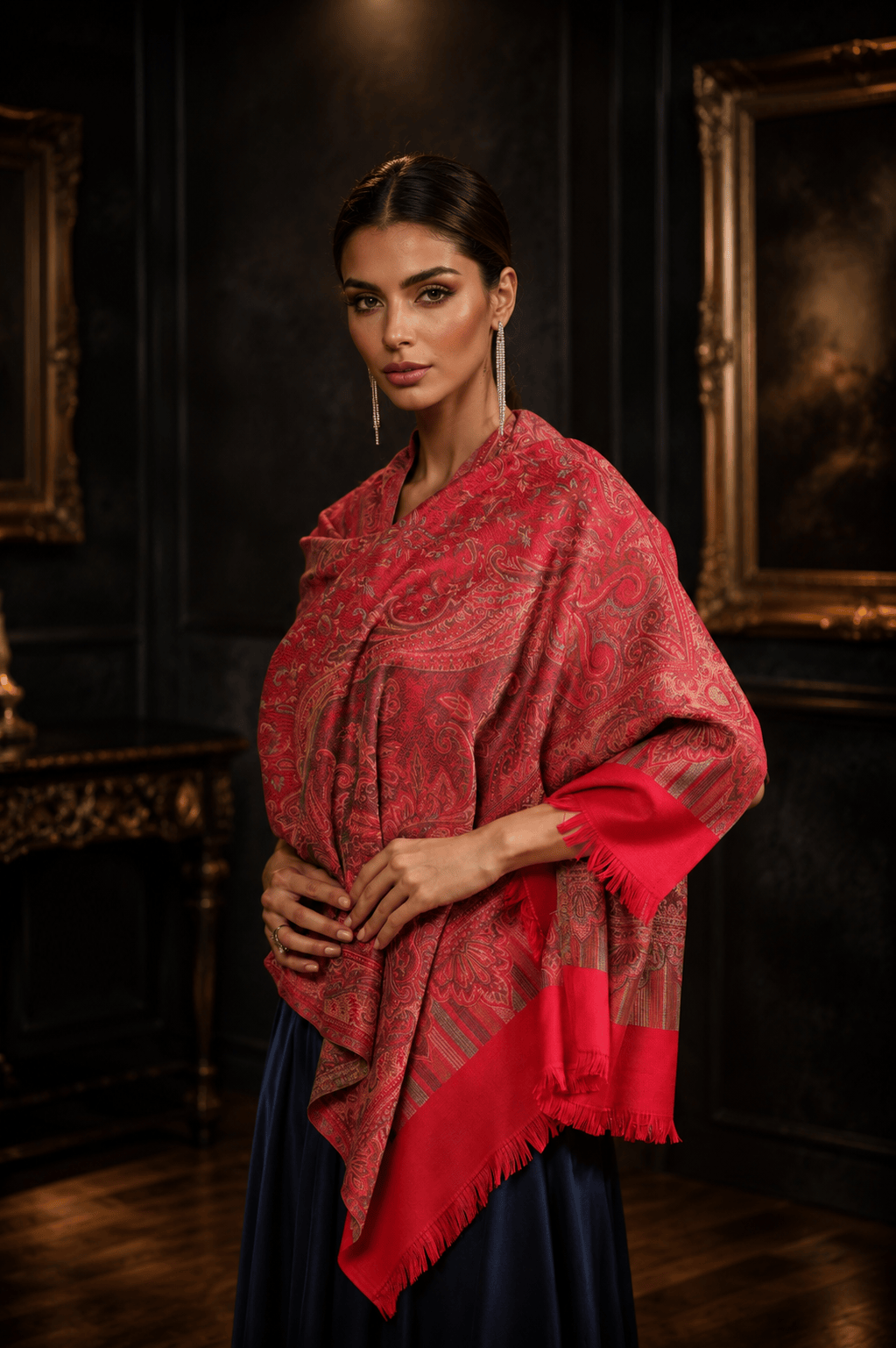 Pashtush India Womens Stoles Pashtush Womens Faux Pashmina Stole, Pasiley Design, Dark Pink