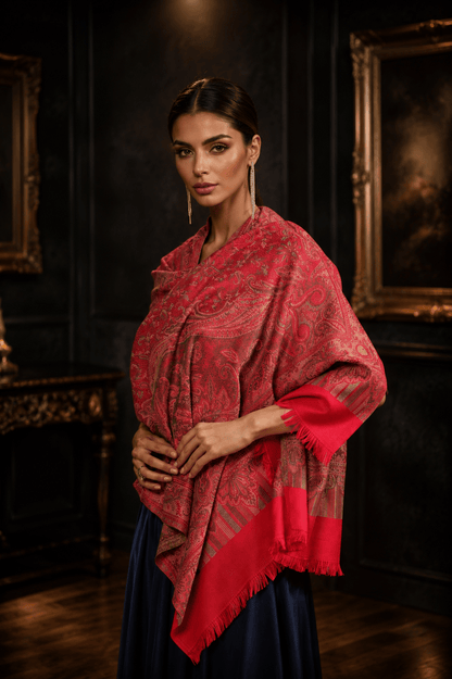 Pashtush India Womens Stoles Pashtush Womens Faux Pashmina Stole, Pasiley Design, Dark Pink