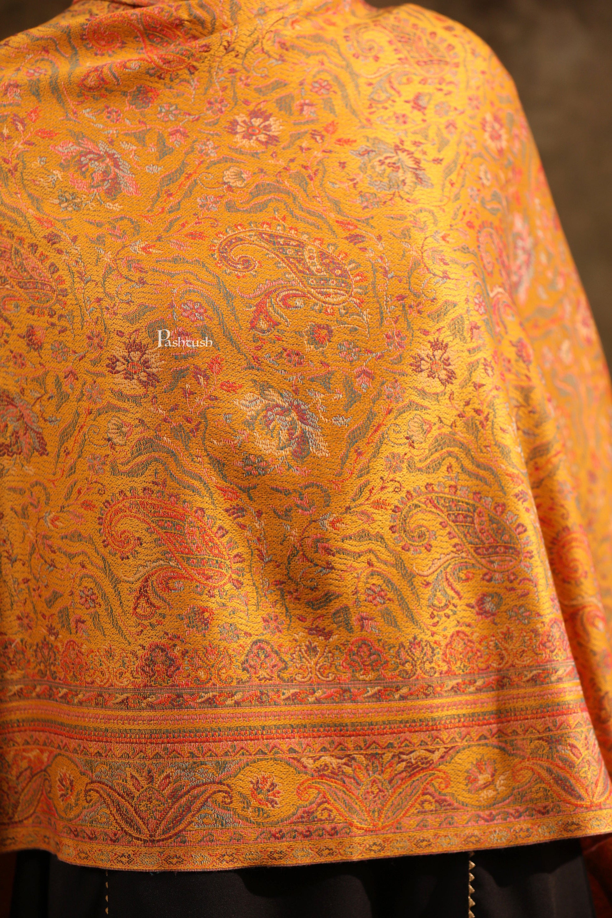 Pashtush India Womens Stoles Pashtush Womens Faux Pashmina Stole, Pasiley Design, Mustard