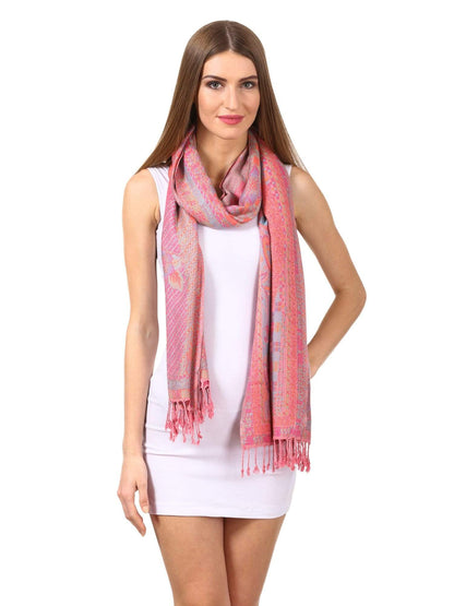 Pashtush Womens Fine Bamboo Jacquard Scarf, Reversible, Multicoloured - Baby Pink