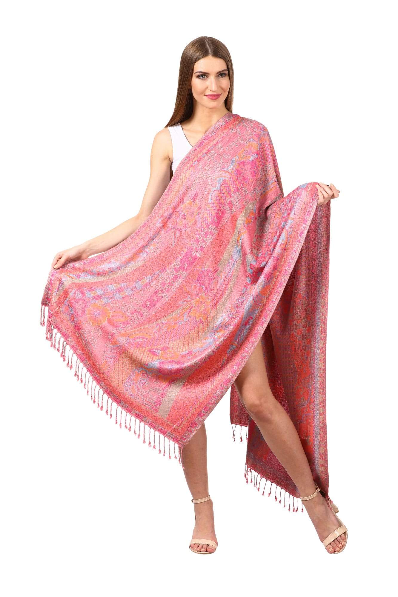 Pashtush Womens Fine Bamboo Jacquard Scarf, Reversible, Multicoloured - Baby Pink