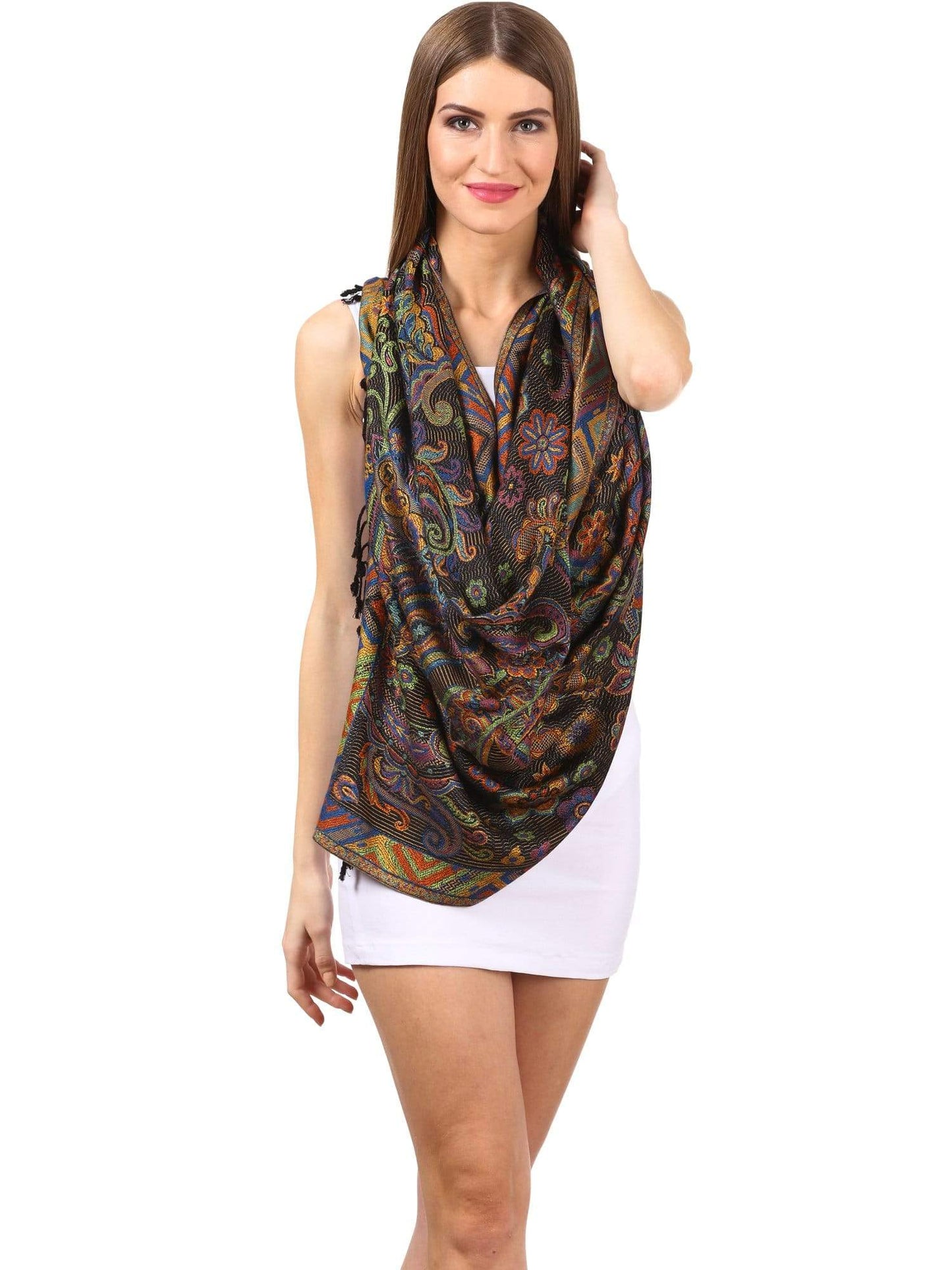 Pashtush Womens Fine Bamboo Jacquard Scarf, Reversible, Multicoloured - Baby Pink