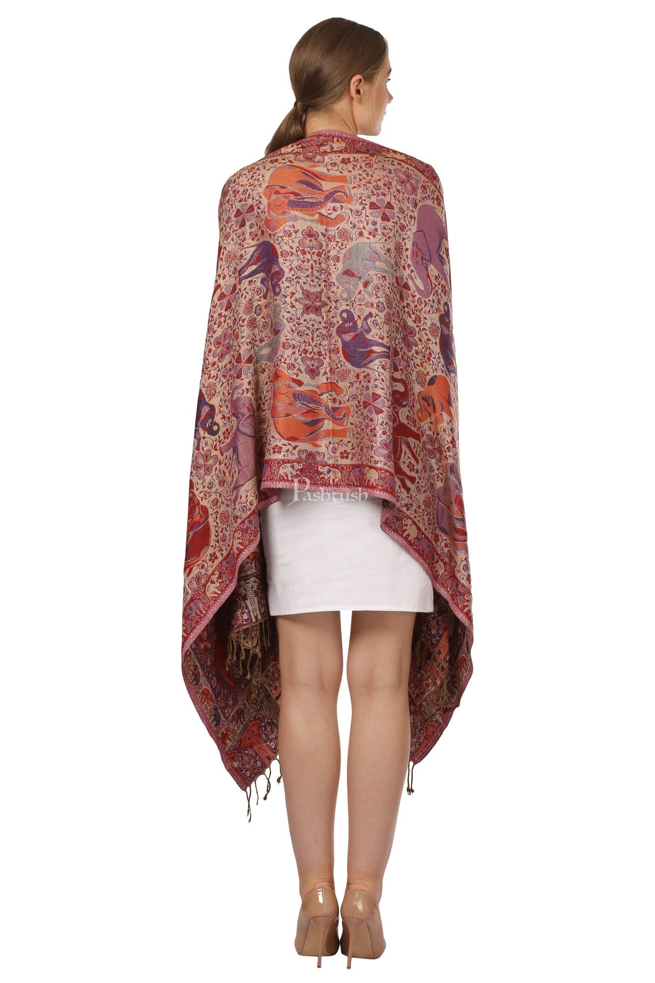 Pashtush India Womens Stoles and Scarves Scarf Pashtush Womens Fine Bamboo Reversiblemulticoloured Elephants Tribal Scarf
