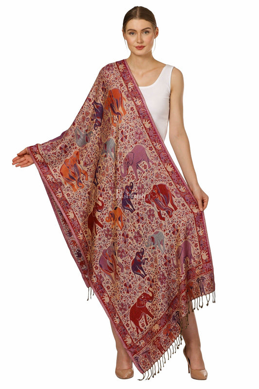 Pashtush India Womens Stoles and Scarves Scarf Pashtush Womens Fine Bamboo Reversiblemulticoloured Elephants Tribal Scarf