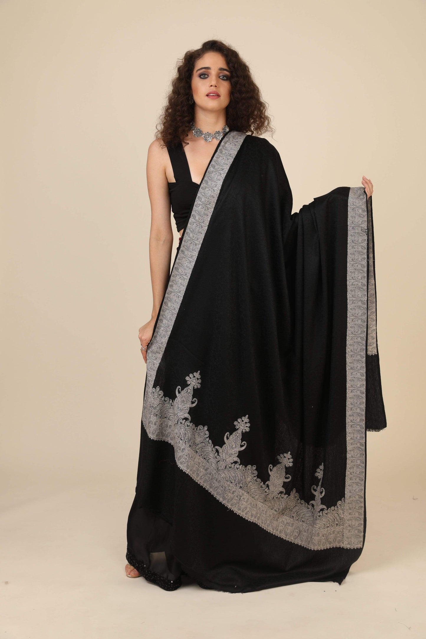 Pashtush India 114x228 Pashtush Womens, fine Embroidery Shawl, Tone on Tone Needlework, Soft and Warm