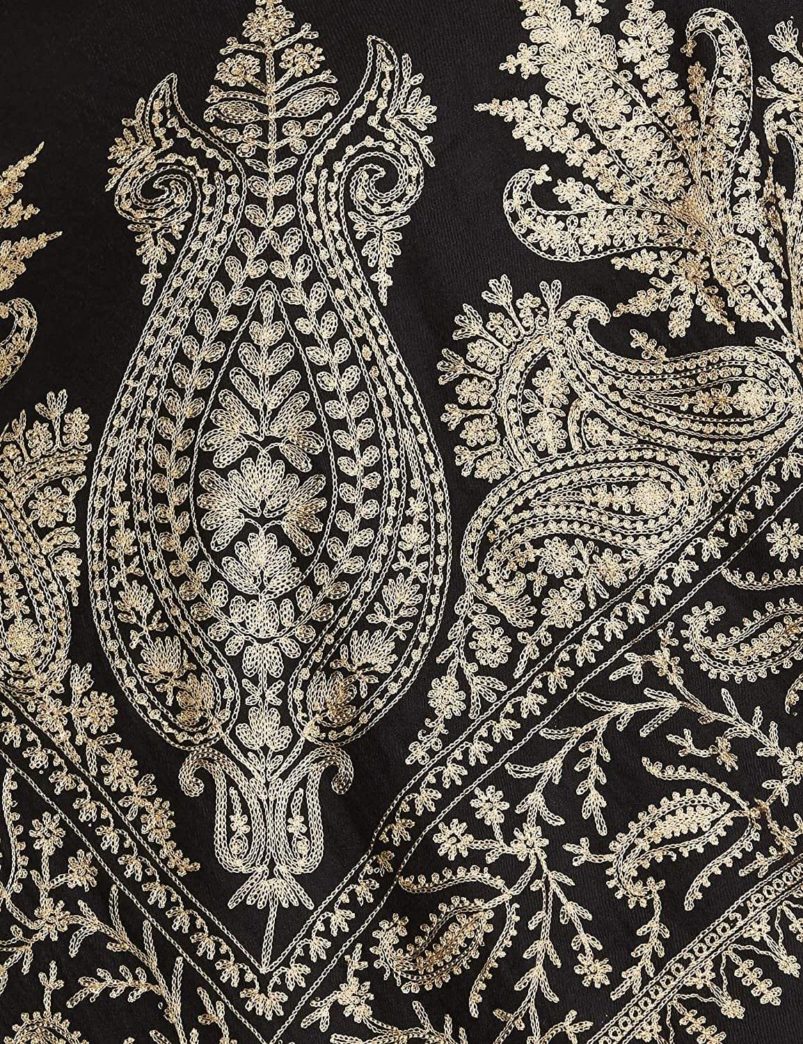 Pashtush India 70x200 Pashtush Womens Fine Silk-Wool, Nalki Embroidery Needlework Stole, Black