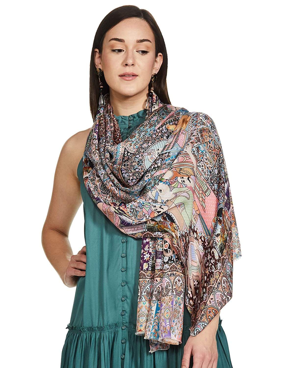 Pashtush India 70x200 Pashtush Womens Fine Soft Bamboo Stole, Darbaar Print Design