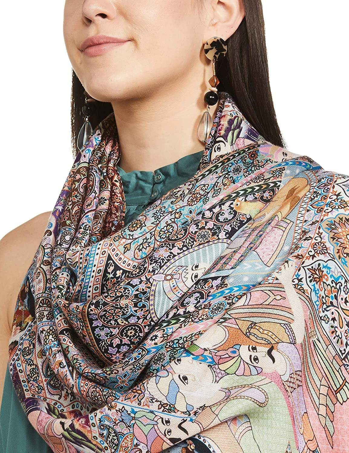 Pashtush India 70x200 Pashtush Womens Fine Soft Bamboo Stole, Darbaar Print Design