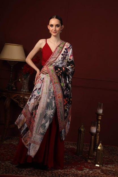 Pashtush India 70x200 Pashtush Womens fine Soft Bamboo Stole, Shikaardar Print Design