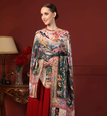 Pashtush India 70x200 Pashtush Womens fine Soft Bamboo Stole, Shikaardar Print Design