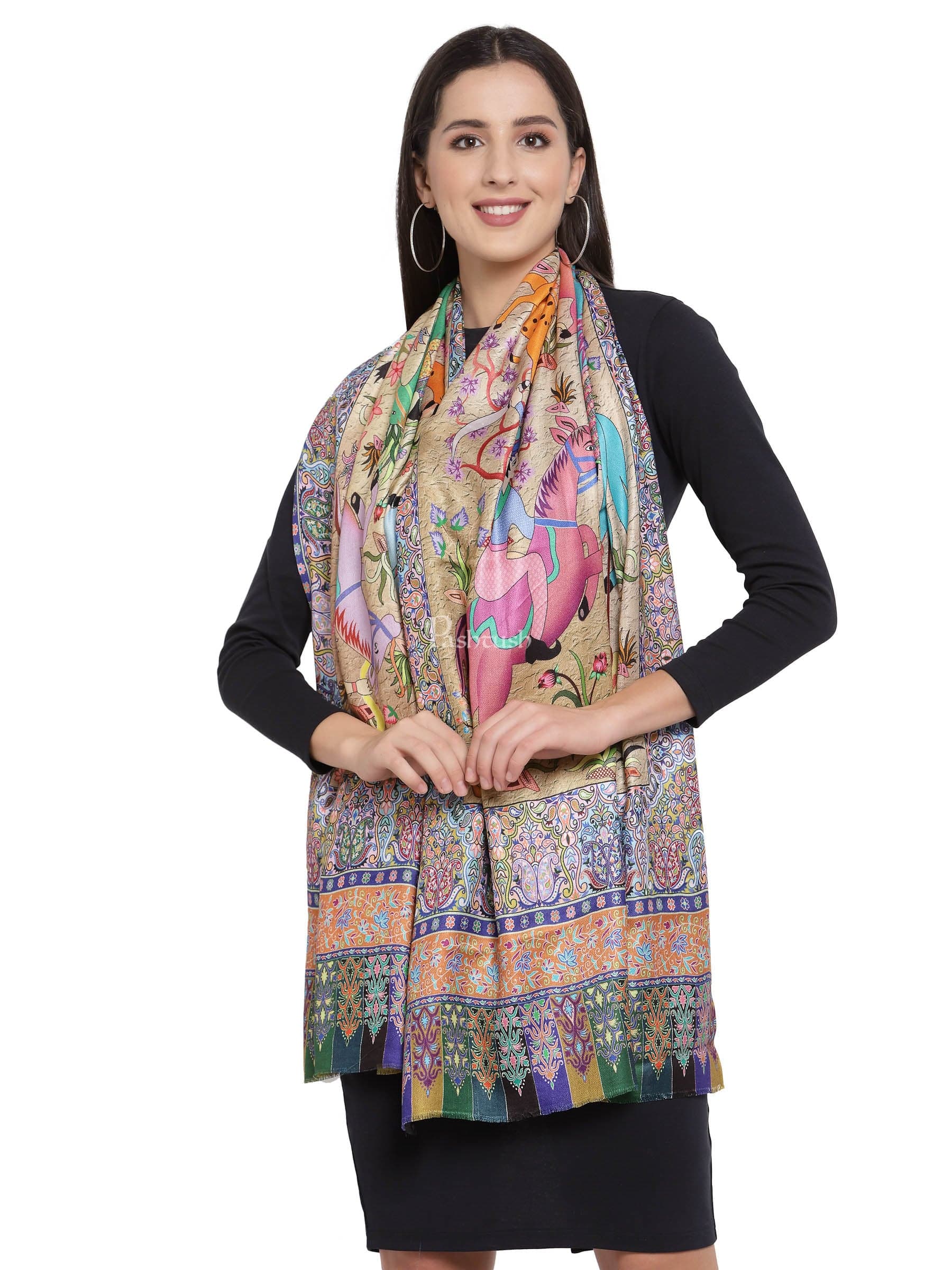 Pashtush India Womens Stoles and Scarves Scarf Pashtush Womens Fine Soft Bamboo Stole, Shikaardar Print Design