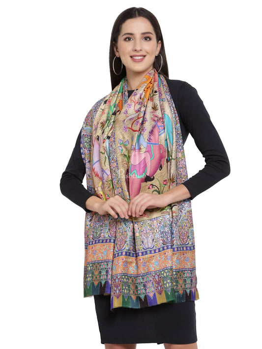 Pashtush India Womens Stoles and Scarves Scarf Pashtush Womens Fine Soft Bamboo Stole, Shikaardar Print Design