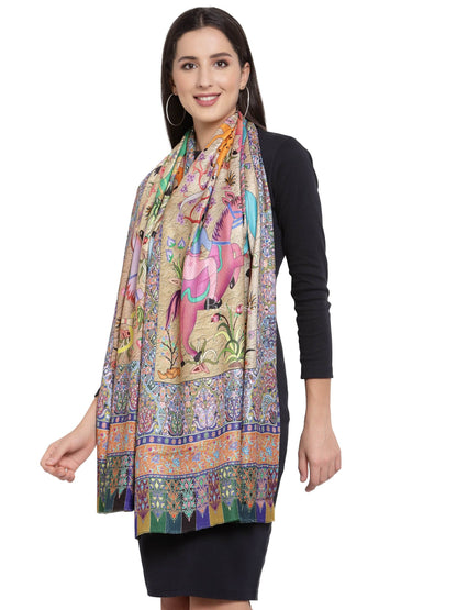 Pashtush India Womens Stoles and Scarves Scarf Pashtush Womens Fine Soft Bamboo Stole, Shikaardar Print Design
