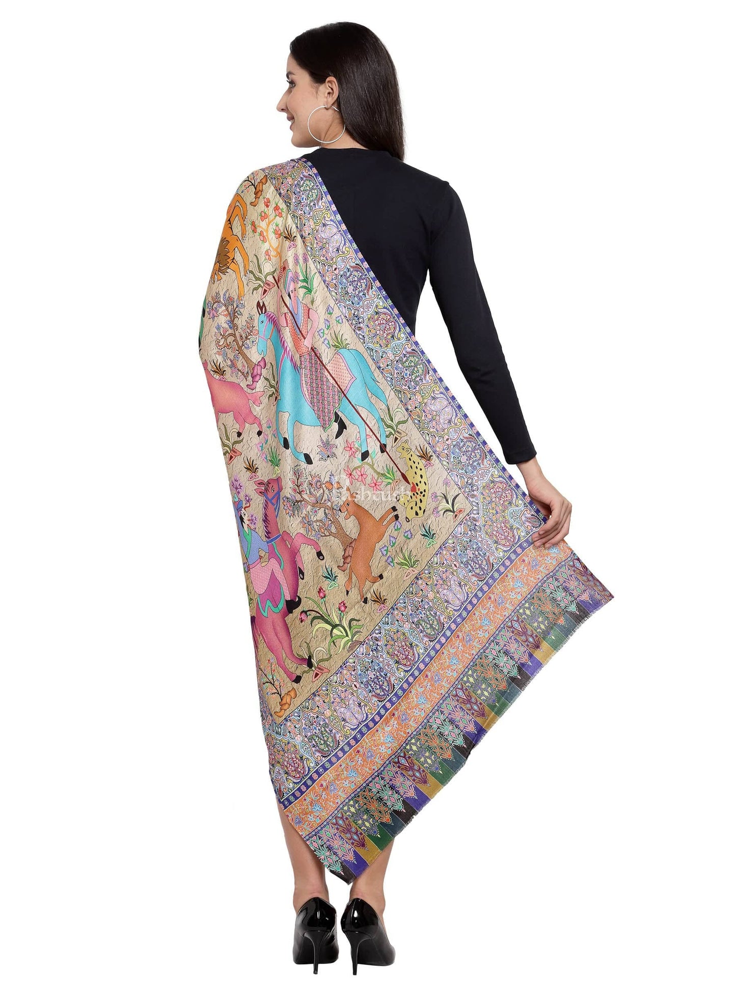 Pashtush India Womens Stoles and Scarves Scarf Pashtush Womens Fine Soft Bamboo Stole, Shikaardar Print Design