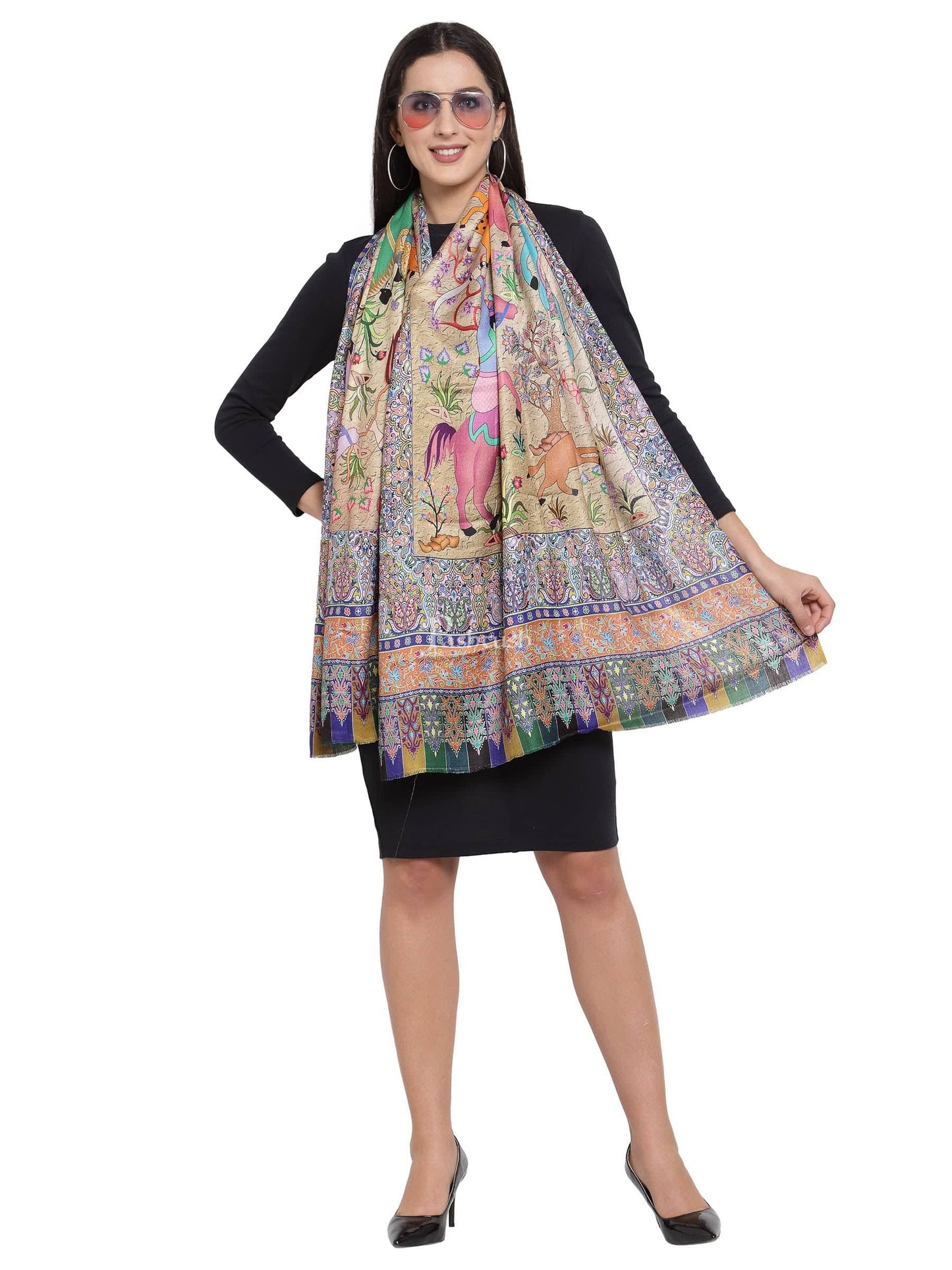 Pashtush India Womens Stoles and Scarves Scarf Pashtush Womens Fine Soft Bamboo Stole, Shikaardar Print Design