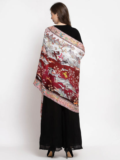 Pashtush India Womens Stoles and Scarves Scarf Pashtush Womens Fine Soft Bamboo Stole, Shikaardar Print Design