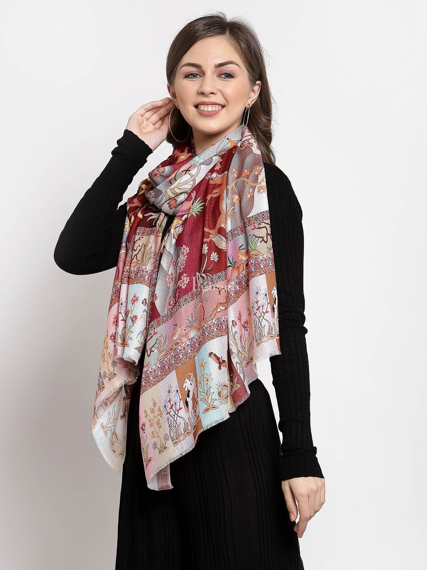 Pashtush India Womens Stoles and Scarves Scarf Pashtush Womens Fine Soft Bamboo Stole, Shikaardar Print Design