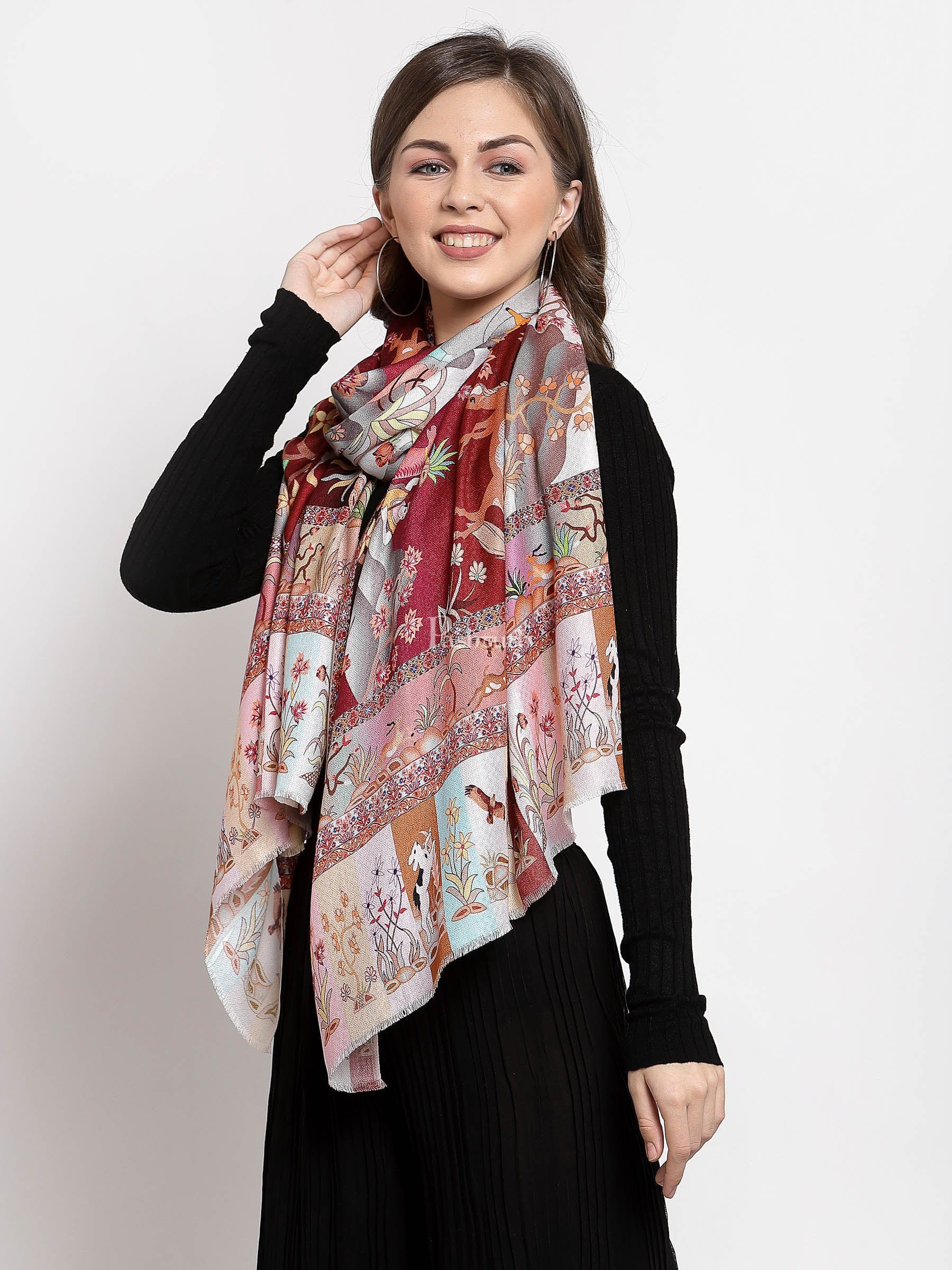 Pashtush India Womens Stoles and Scarves Scarf Pashtush Womens Fine Soft Bamboo Stole, Shikaardar Print Design