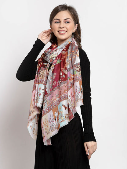 Pashtush India Womens Stoles and Scarves Scarf Pashtush Womens Fine Soft Bamboo Stole, Shikaardar Print Design