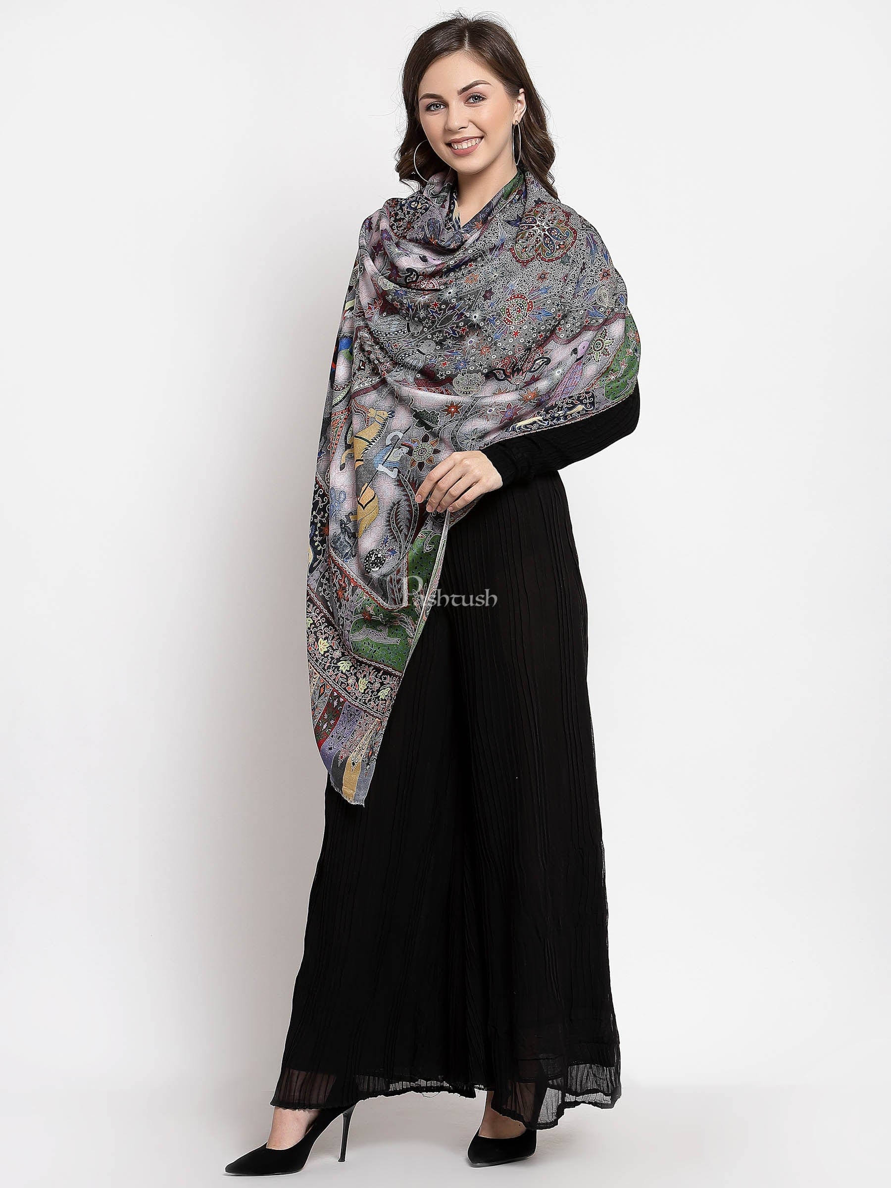 Pashtush India Womens Stoles and Scarves Scarf Pashtush Womens Fine Soft Bamboo Stole, Shikaardar Print Design