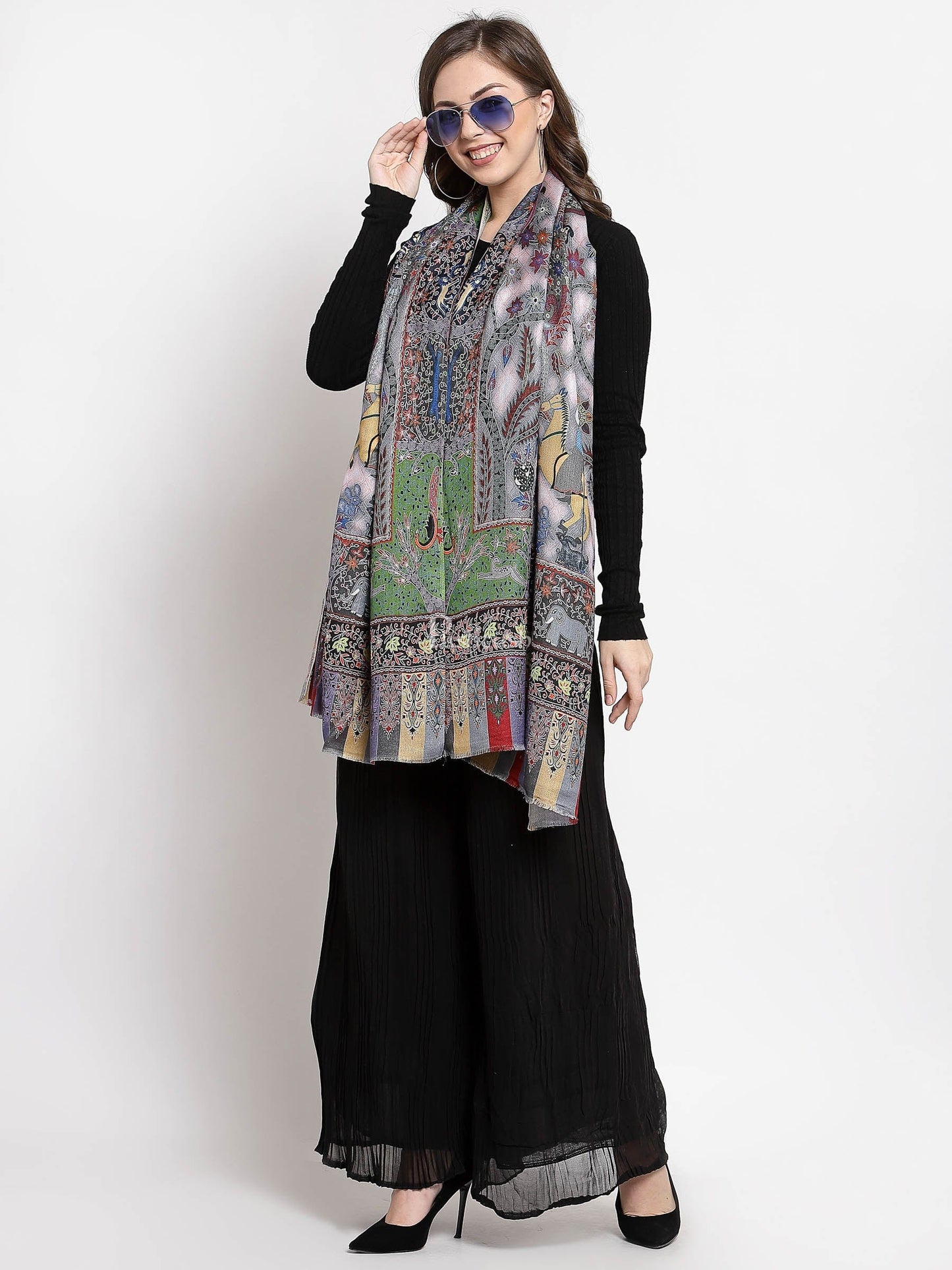 Pashtush India Womens Stoles and Scarves Scarf Pashtush Womens Fine Soft Bamboo Stole, Shikaardar Print Design