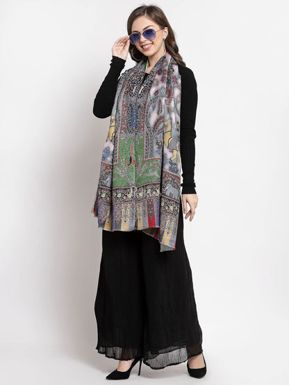 Pashtush India Womens Stoles and Scarves Scarf Pashtush Womens Fine Soft Bamboo Stole, Shikaardar Print Design