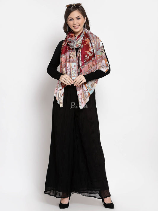 Pashtush India Womens Stoles and Scarves Scarf Pashtush Womens Fine Soft Bamboo Stole, Shikaardar Print Design