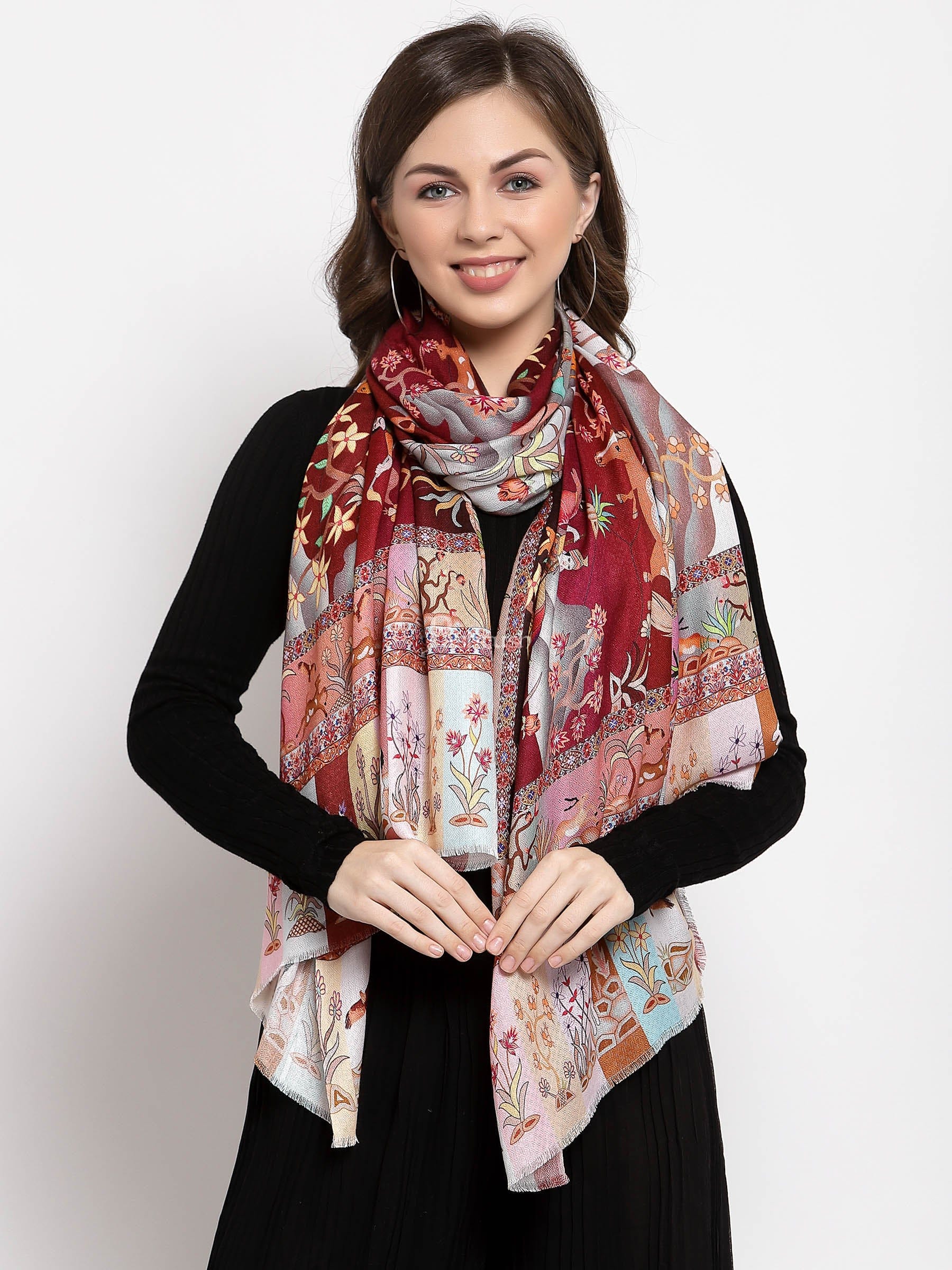 Pashtush India Womens Stoles and Scarves Scarf Pashtush Womens Fine Soft Bamboo Stole, Shikaardar Print Design