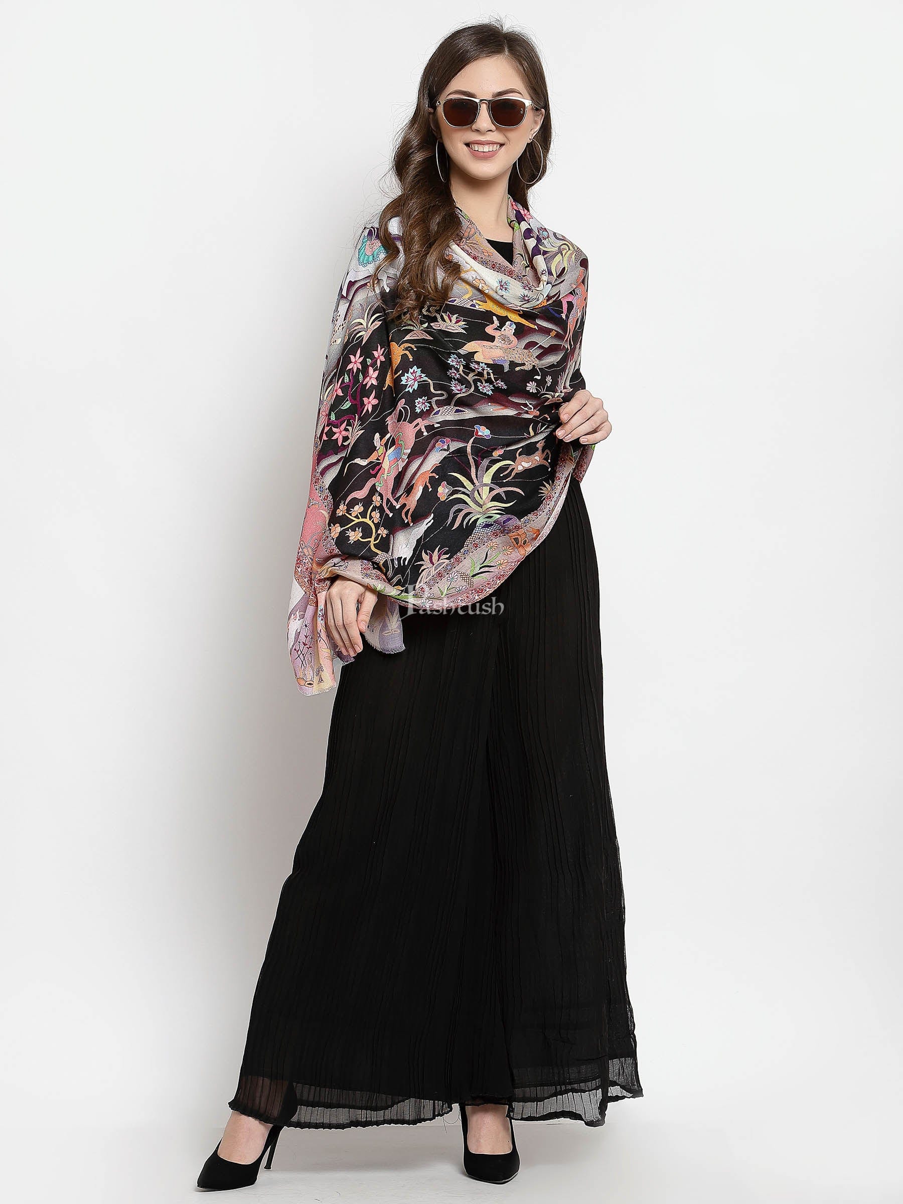 Pashtush India Womens Stoles and Scarves Scarf Pashtush Womens Fine Soft Bamboo Stole, Shikaardar Print Design