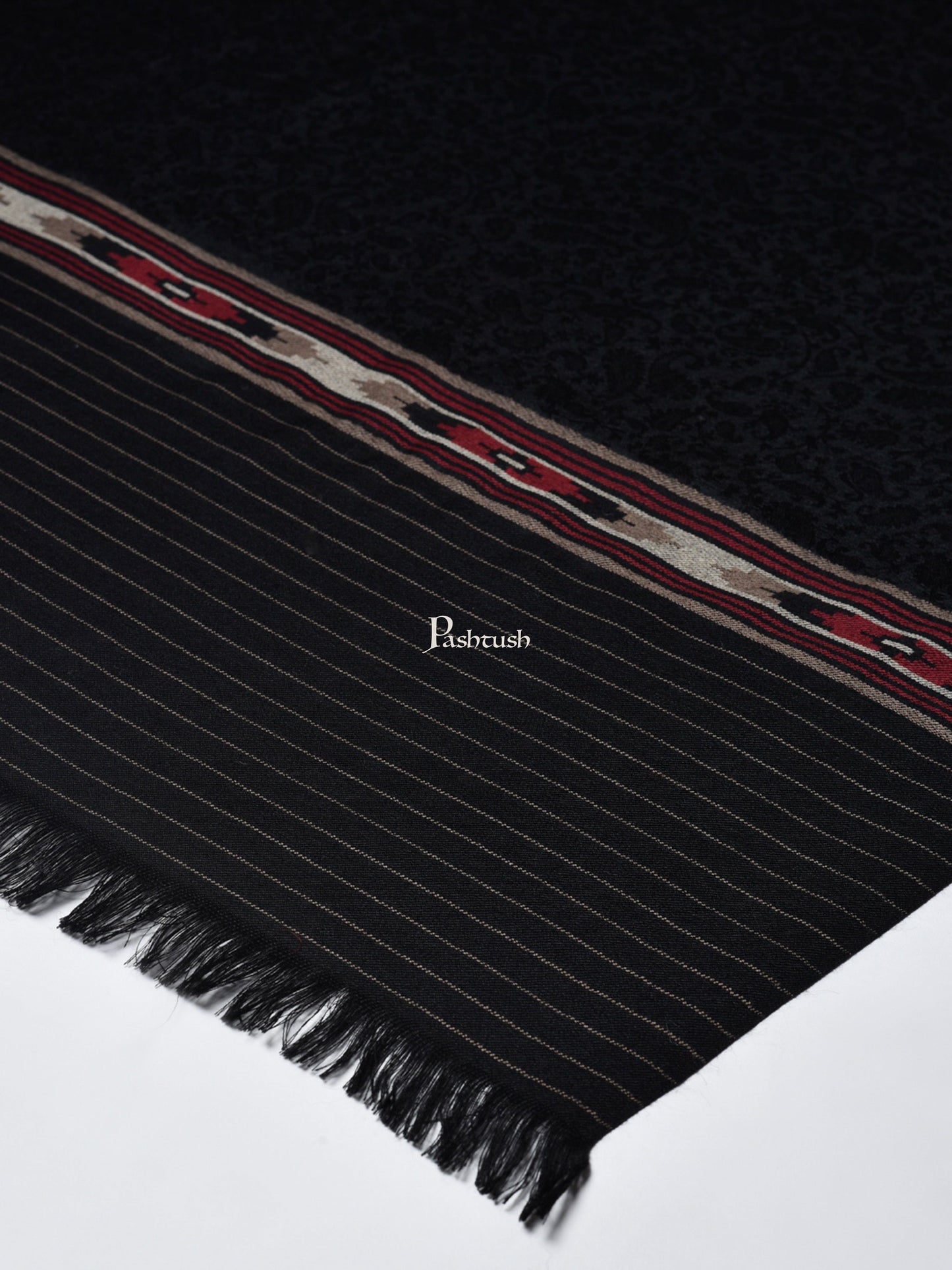 Pashtush India Womens Shawls Pashtush Womens Fine Wool Aztec Weave Shawl, Soft And Warm, Black